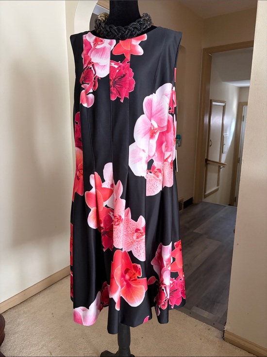 Calvin Klein Dresses & Skirts - Calvin Klein Pink & Orange & Black  A-line Pleated Midi Dress Size 18 Wide